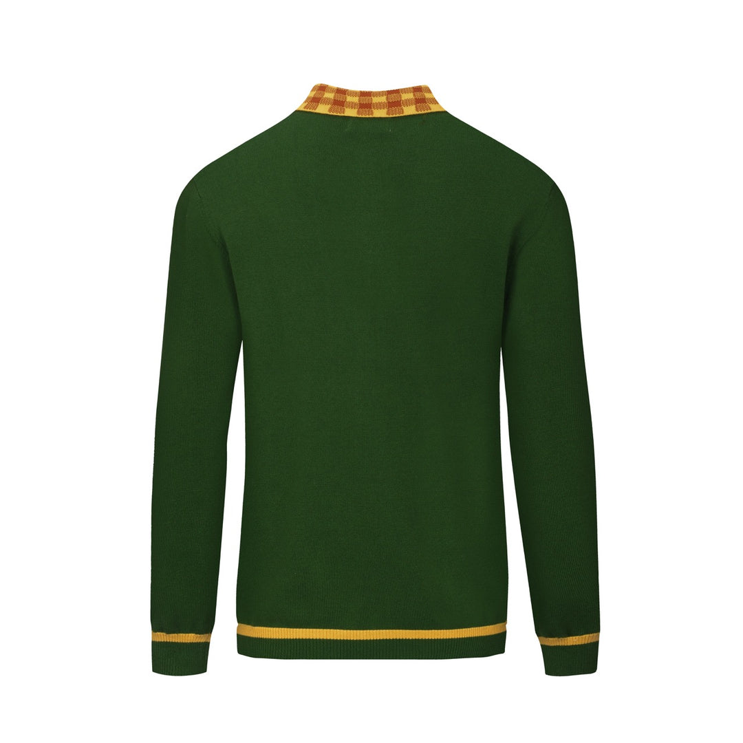 Men's green vintage art jacquard knitted polo shirt