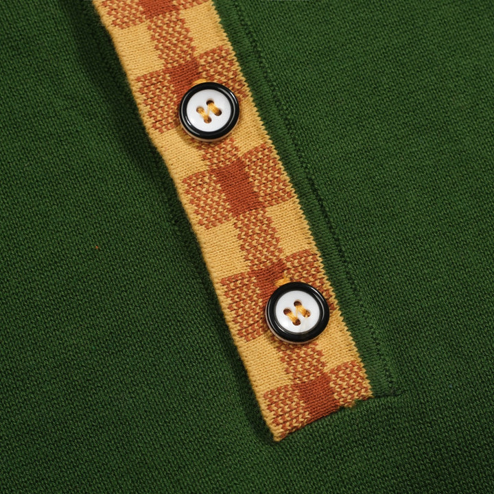 Men's green vintage art jacquard knitted polo shirt