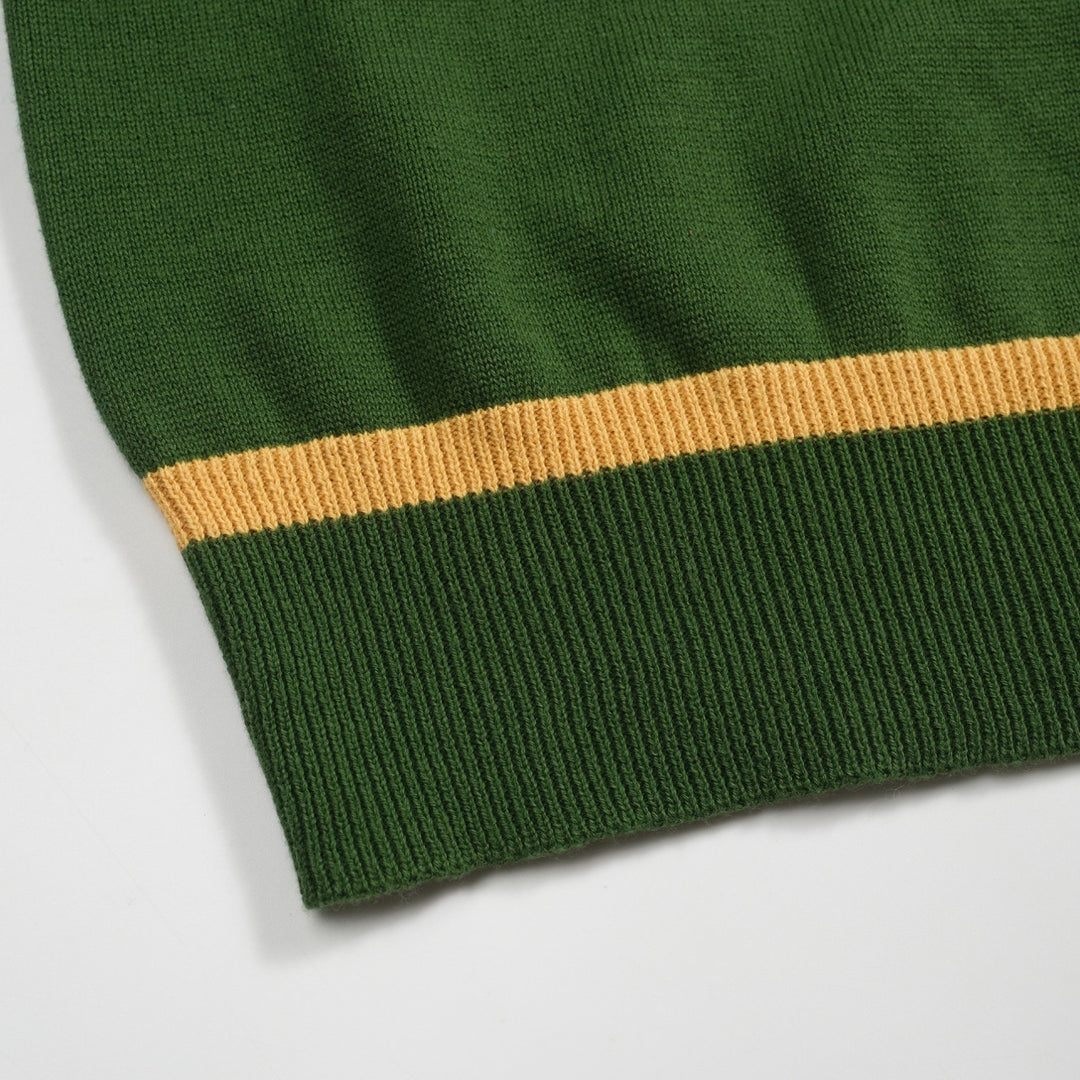 Men's green vintage art jacquard knitted polo shirt