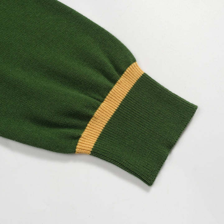 Men's green vintage art jacquard knitted polo shirt