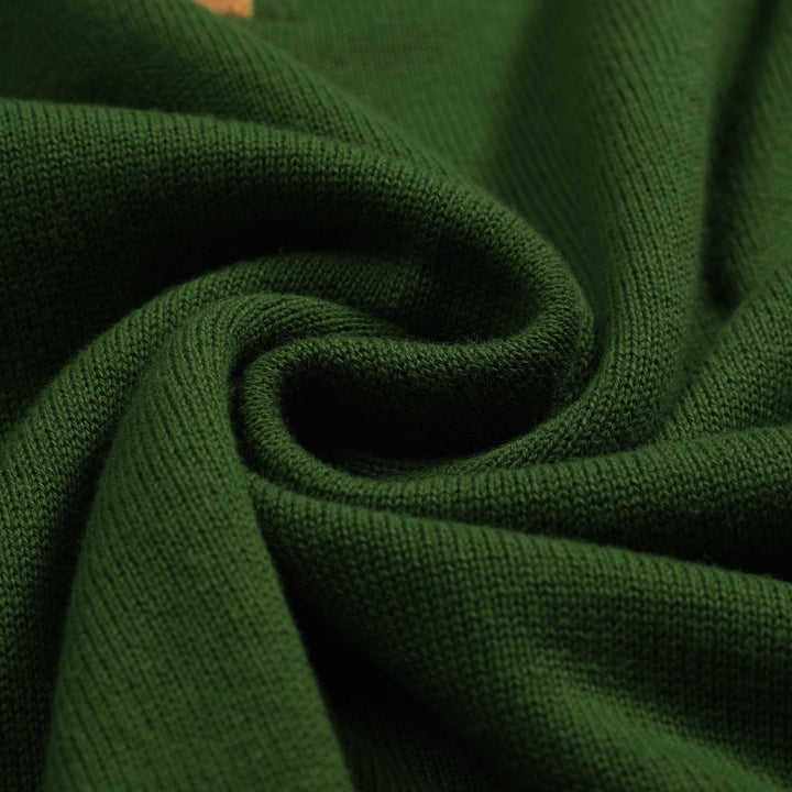 Men's green vintage art jacquard knitted polo shirt