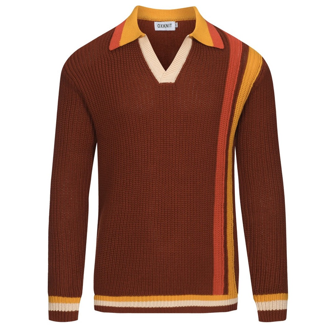 Polo da uomo a righe marrone stile retrò college