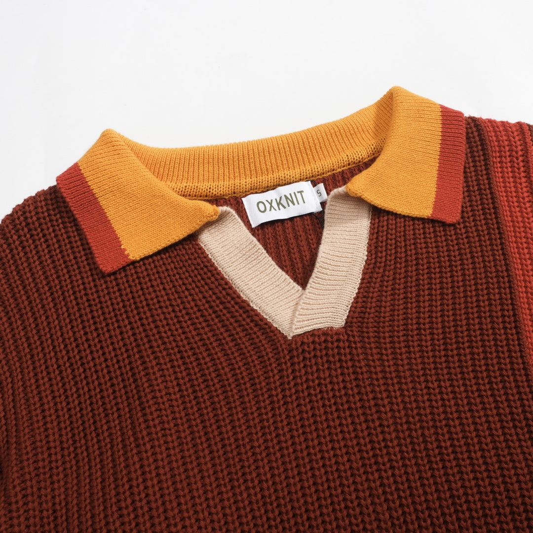 Polo da uomo a righe marrone stile retrò college