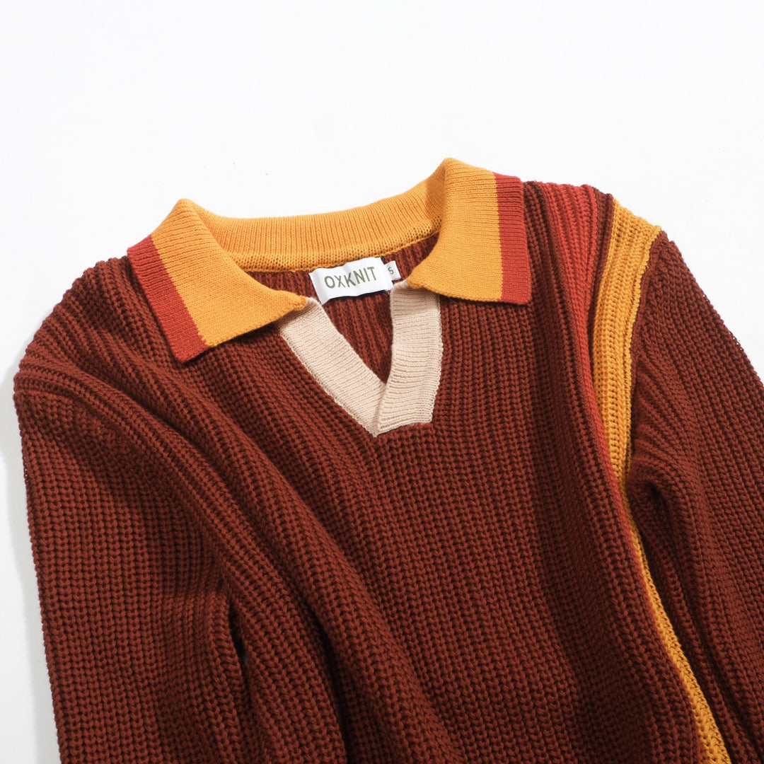 Polo da uomo a righe marrone stile retrò college