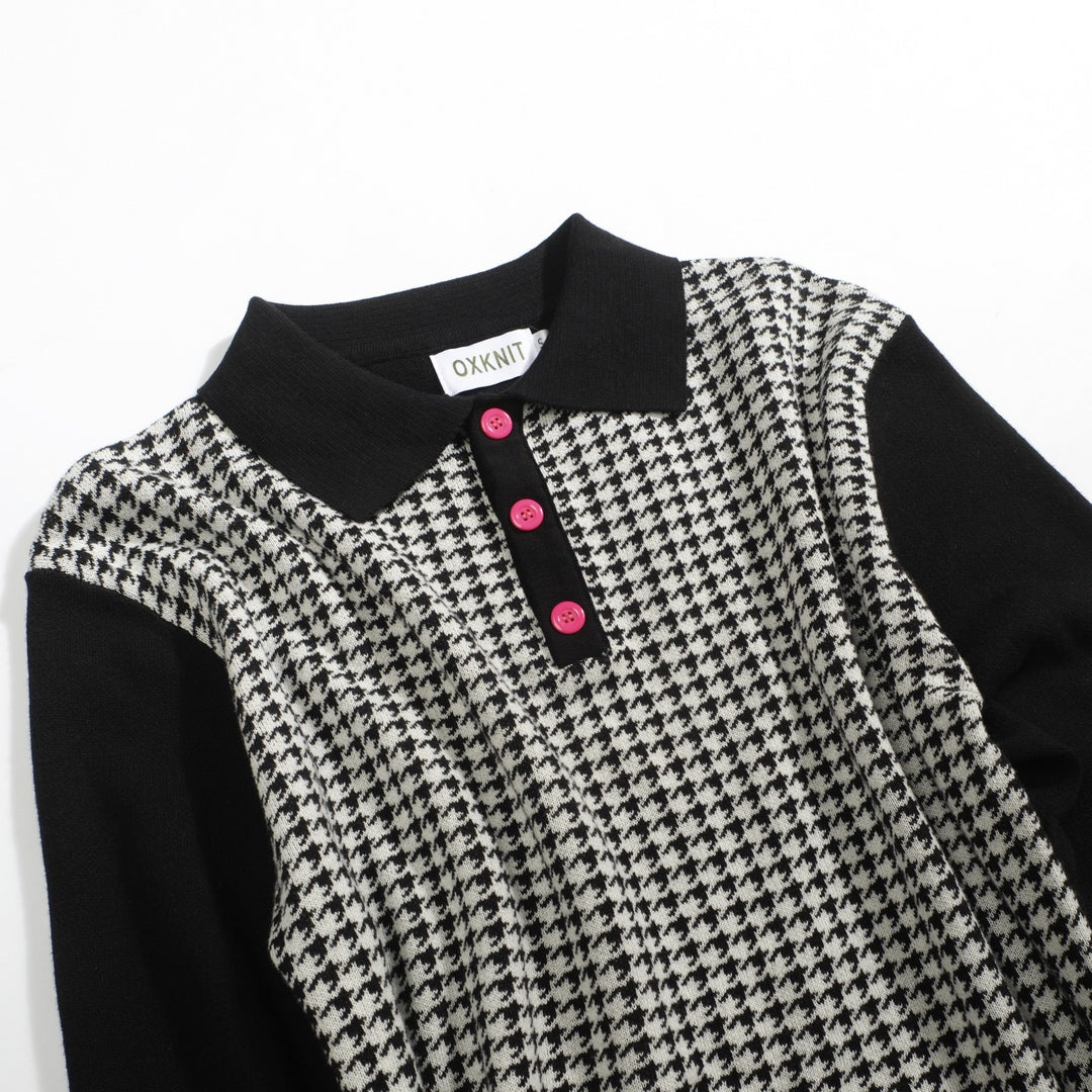 Svart street retro strikket poloskjorte for menn