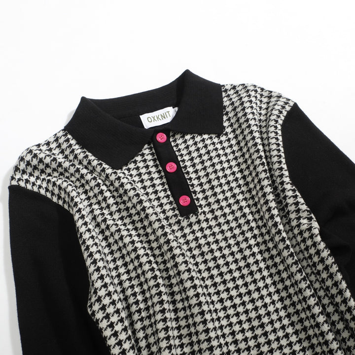 Svart street retro strikket poloskjorte for menn