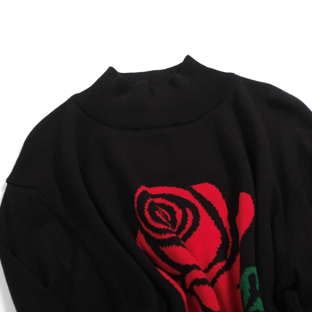 Zwart retro-roze jacquard breiwerk met hoge hals voor heren