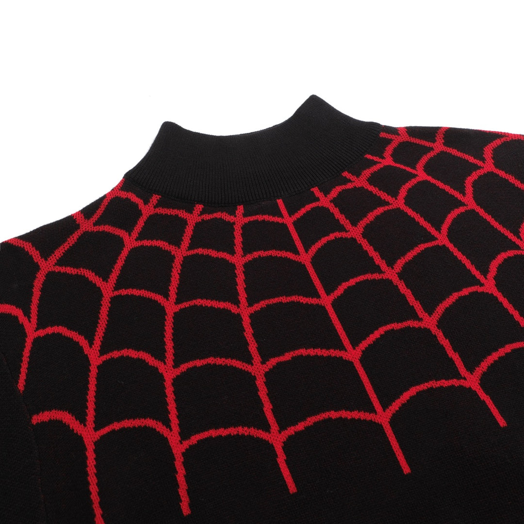 Men's black spider-web vintage striped high-neck knitwear