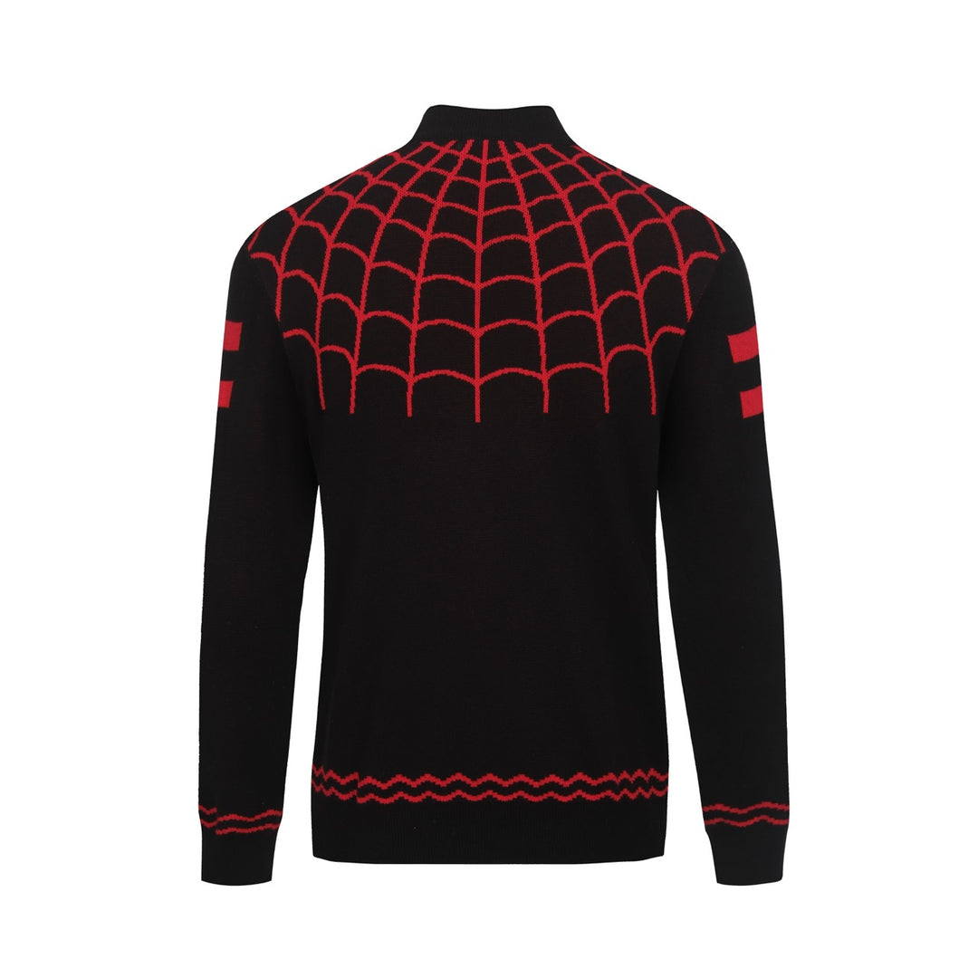 Men's black spider-web vintage striped high-neck knitwear
