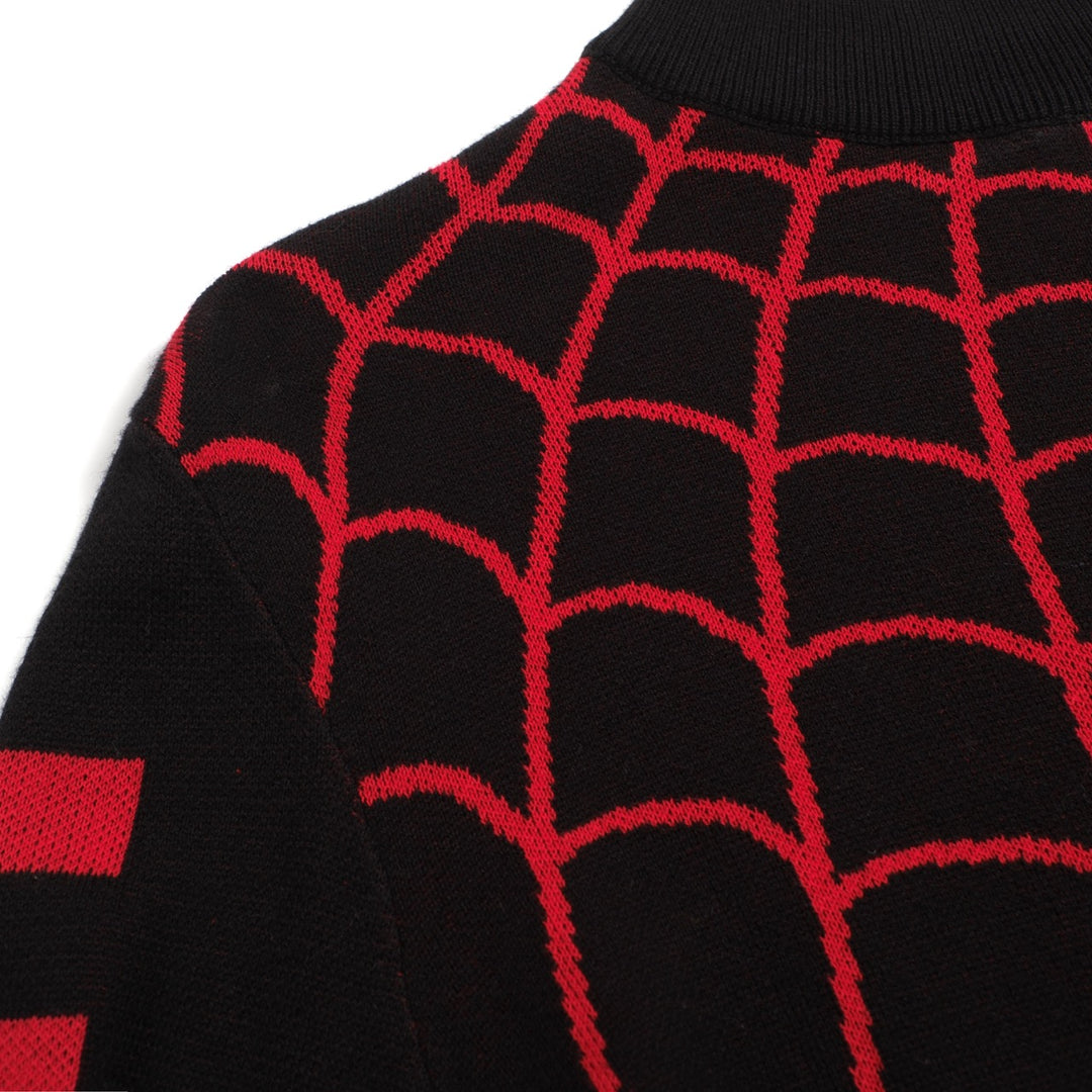 Men's black spider-web vintage striped high-neck knitwear