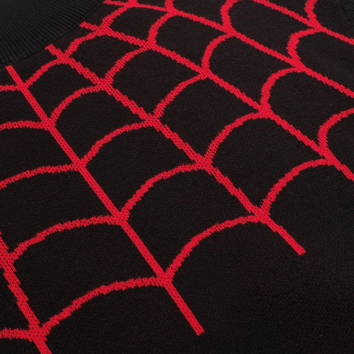 Men's black spider-web vintage striped high-neck knitwear
