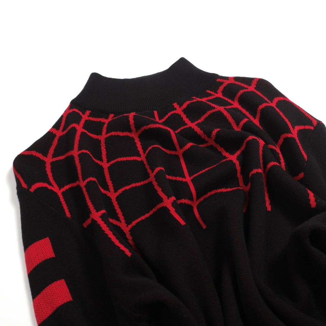 Men's black spider-web vintage striped high-neck knitwear