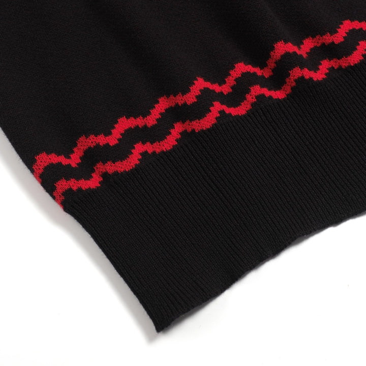 Men's black spider-web vintage striped high-neck knitwear