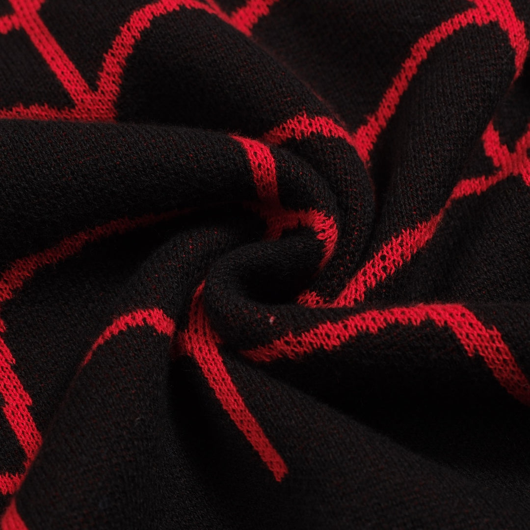 Men's black spider-web vintage striped high-neck knitwear