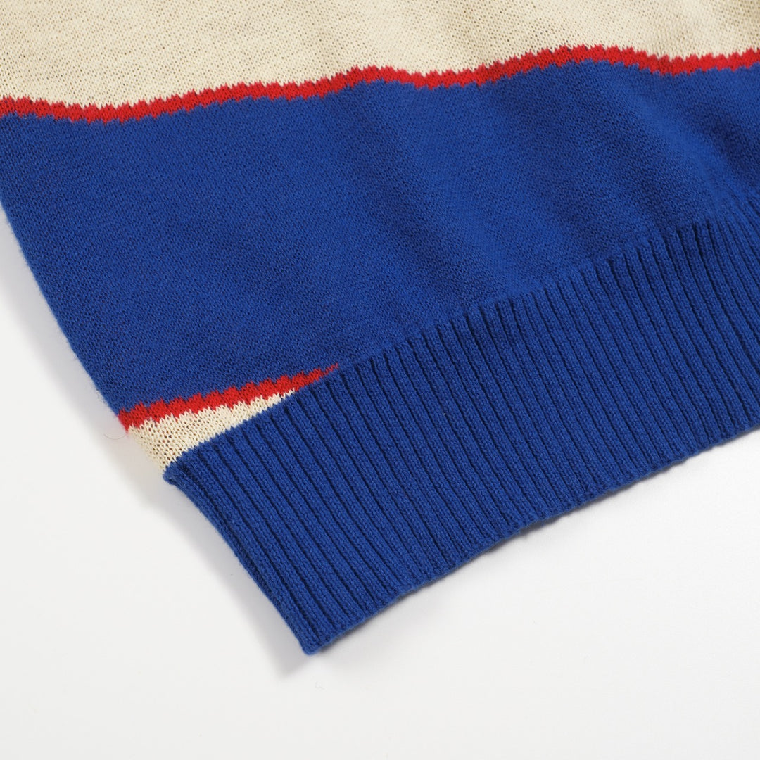 Men's blue fashionable striped vintage jacquard high-neck knitwear
