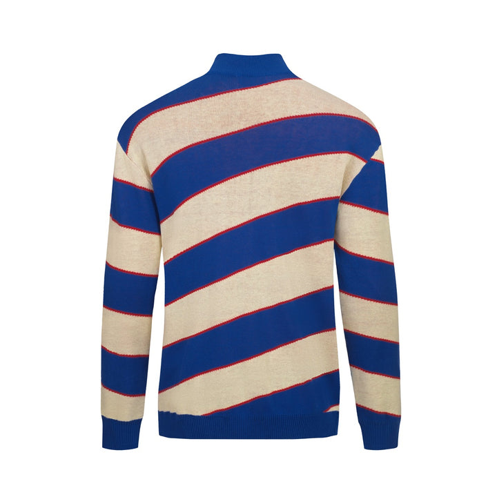 Men's blue fashionable striped vintage jacquard high-neck knitwear