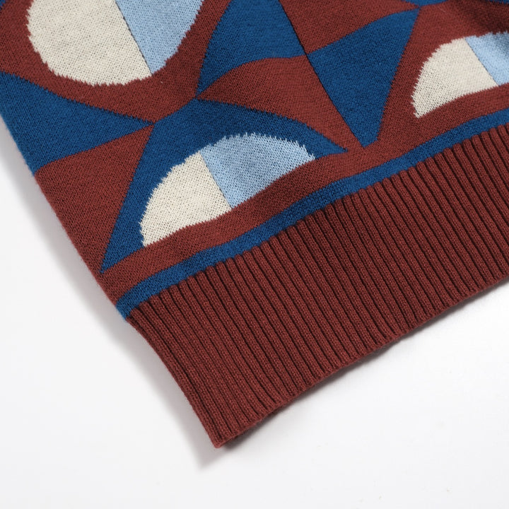 Mehrfarbige, künstlerische Retro-Strickmode für Herren mit Stehkragen