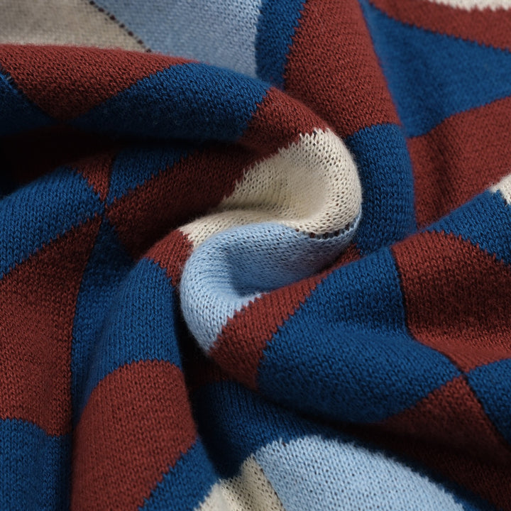 Mehrfarbige, künstlerische Retro-Strickmode für Herren mit Stehkragen