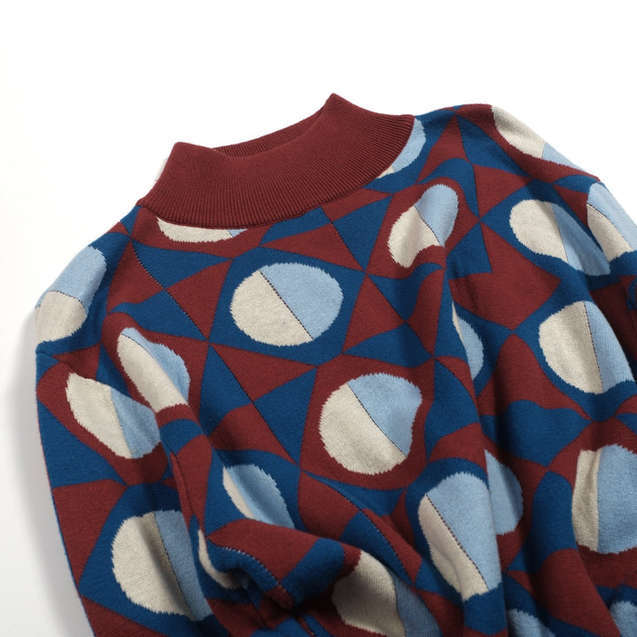 Mehrfarbige, künstlerische Retro-Strickmode für Herren mit Stehkragen