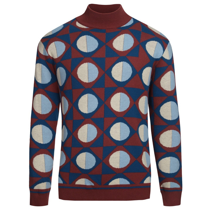 Mehrfarbige, künstlerische Retro-Strickmode für Herren mit Stehkragen