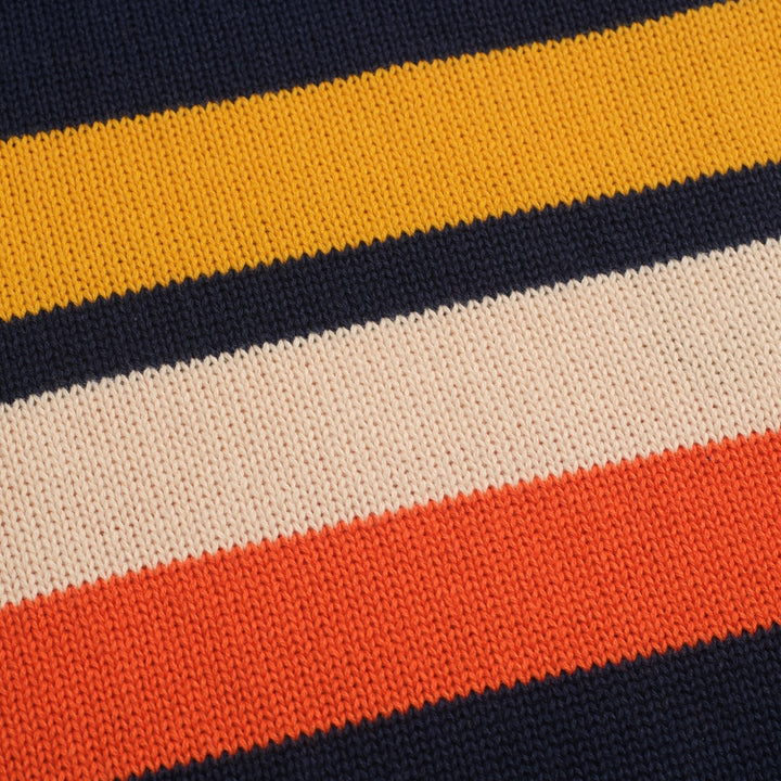 Mørkeblå retro kunststripete, fasjonable jacquardstrikkede rundhalsede strikkevarer for menn