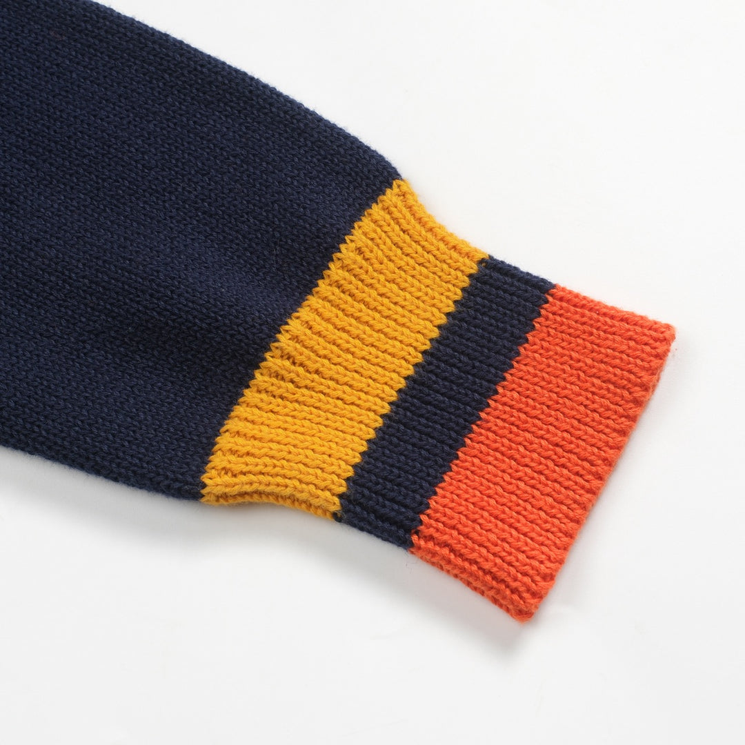 Mørkeblå retro kunststripete, fasjonable jacquardstrikkede rundhalsede strikkevarer for menn