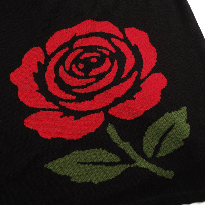 Saia feminina de malha jacquard preta retrô rosa arte