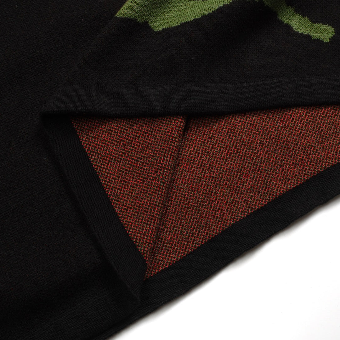 Saia feminina de malha jacquard preta retrô rosa arte