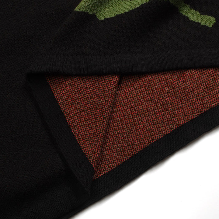 Saia feminina de malha jacquard preta retrô rosa arte