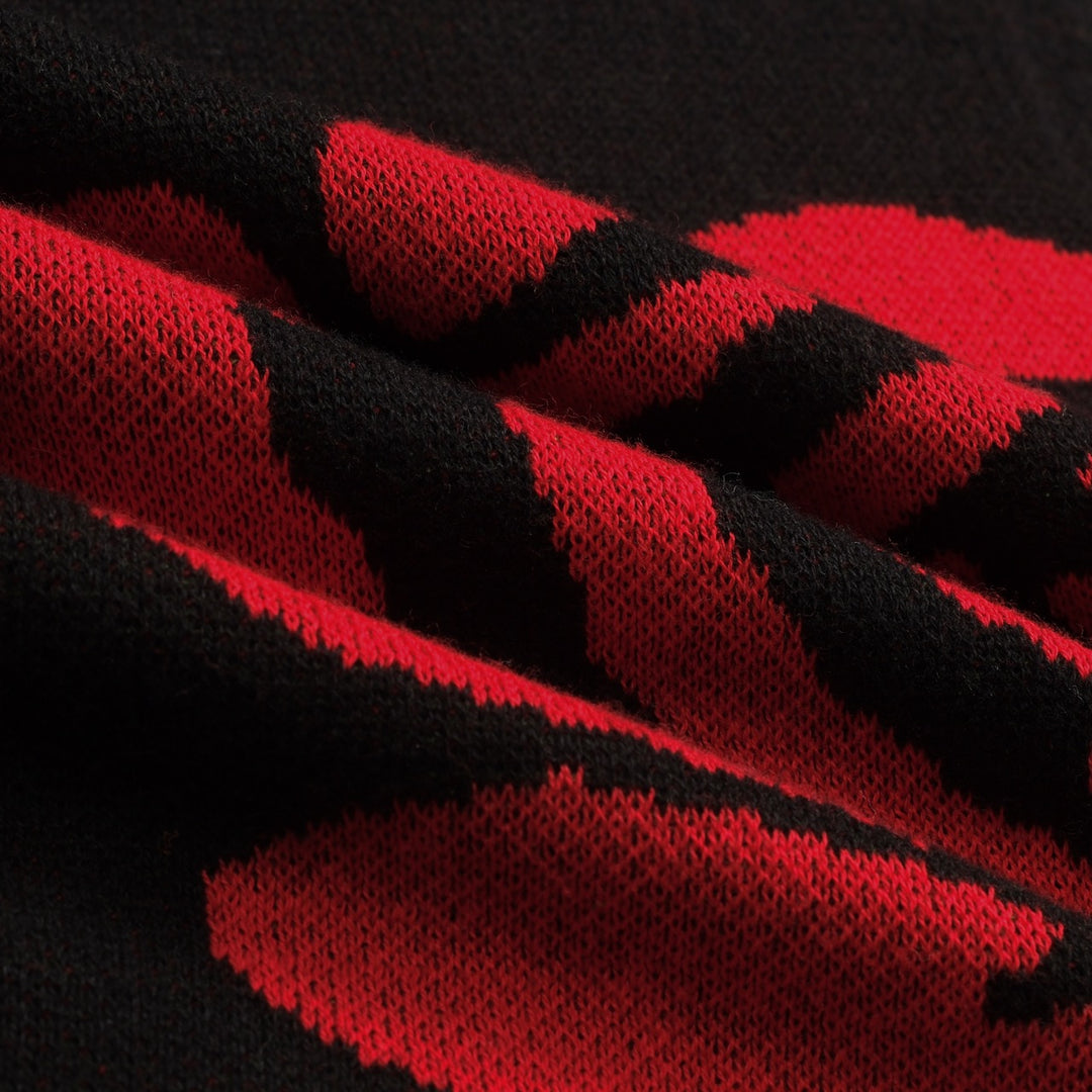 Saia feminina de malha jacquard preta retrô rosa arte