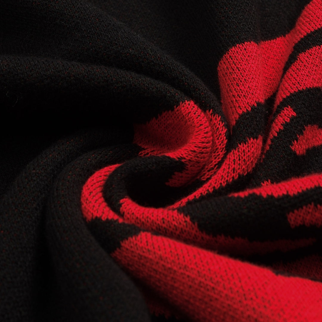 Saia feminina de malha jacquard preta retrô rosa arte