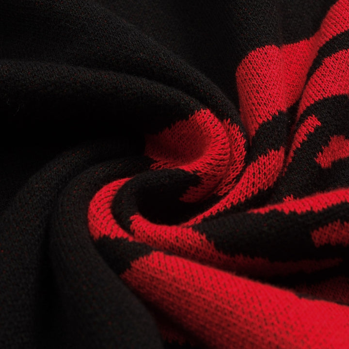 Saia feminina de malha jacquard preta retrô rosa arte