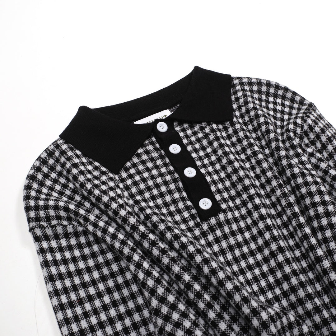 Camisa pólo jacquard masculina retrô preta elegante com padrão de rua