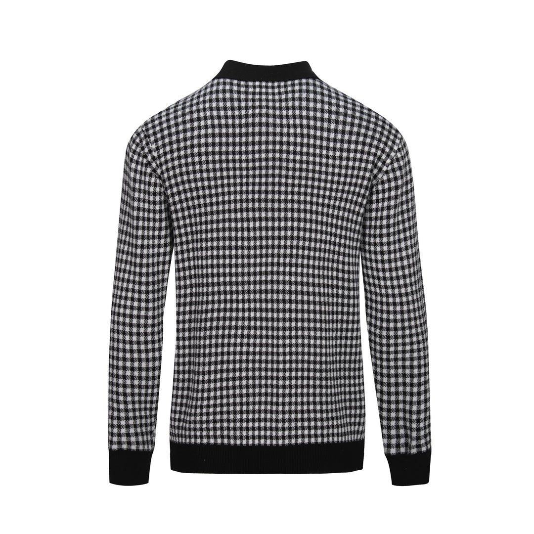 Camisa pólo jacquard masculina retrô preta elegante com padrão de rua