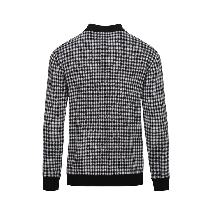 Camisa pólo jacquard masculina retrô preta elegante com padrão de rua