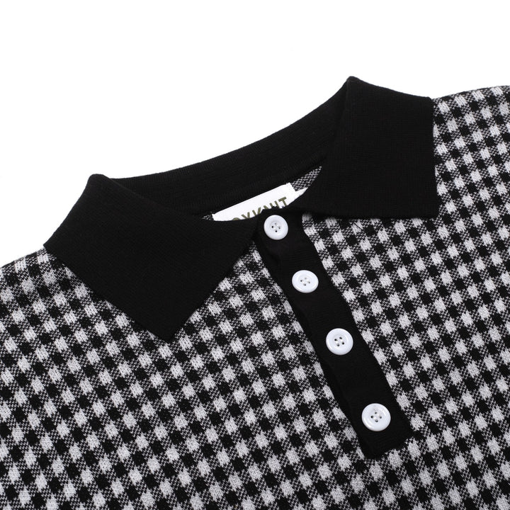 Camisa pólo jacquard masculina retrô preta elegante com padrão de rua