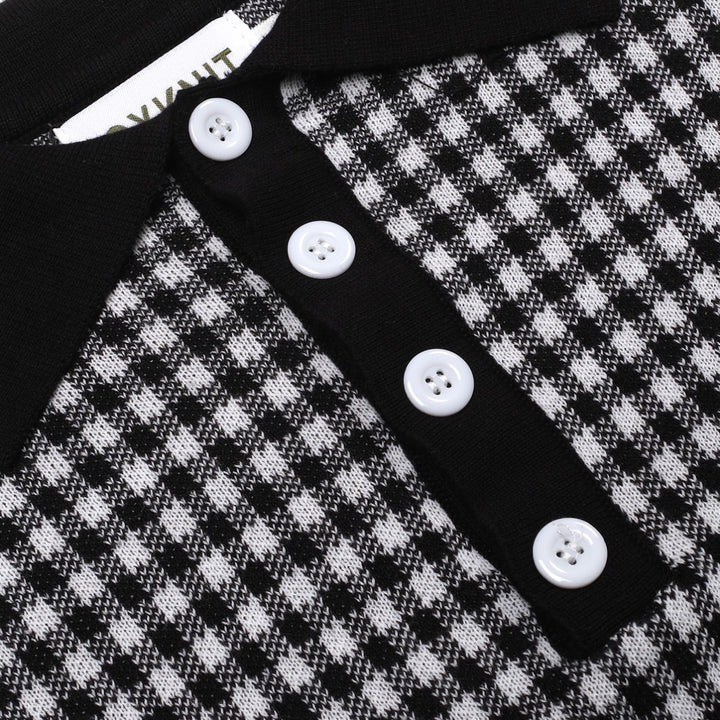 Camisa pólo jacquard masculina retrô preta elegante com padrão de rua