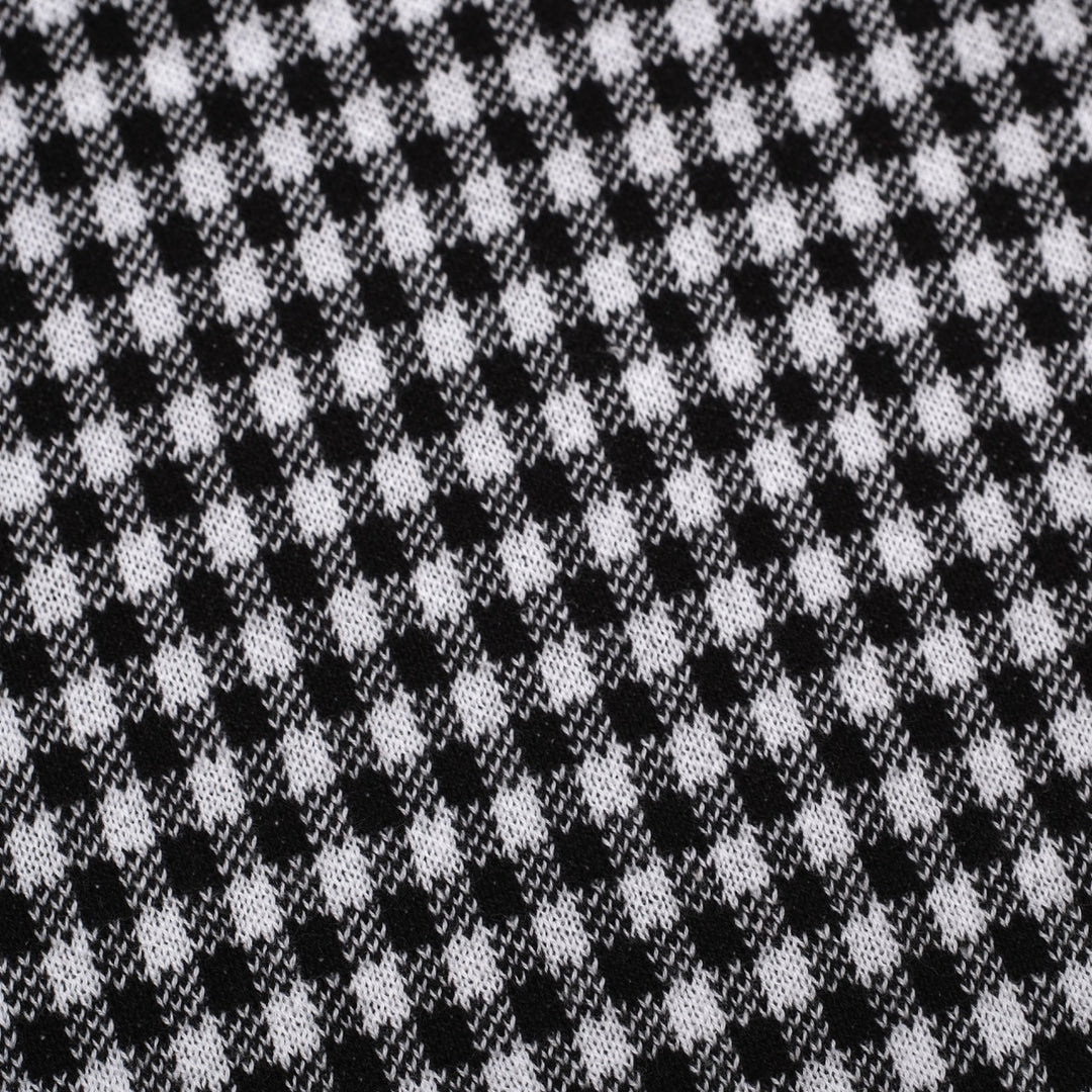 Camisa pólo jacquard masculina retrô preta elegante com padrão de rua