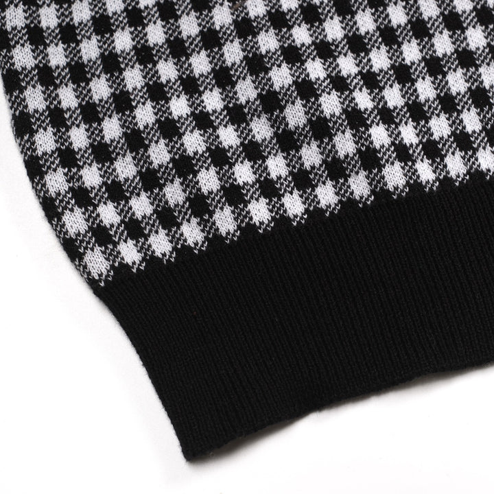 Camisa pólo jacquard masculina retrô preta elegante com padrão de rua