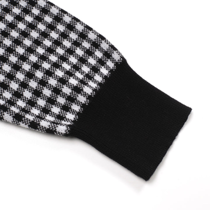 Camisa pólo jacquard masculina retrô preta elegante com padrão de rua