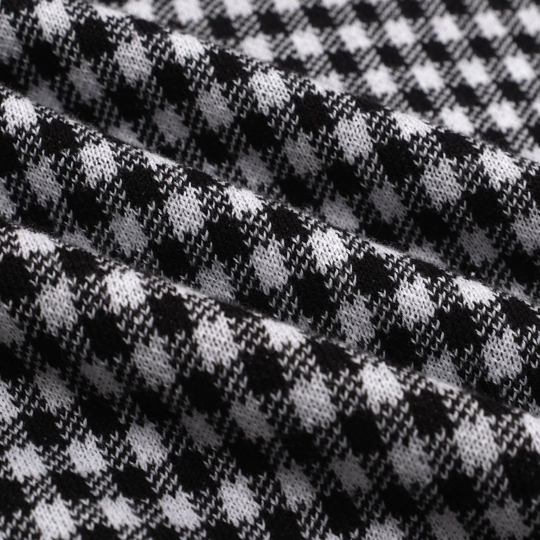 Camisa pólo jacquard masculina retrô preta elegante com padrão de rua