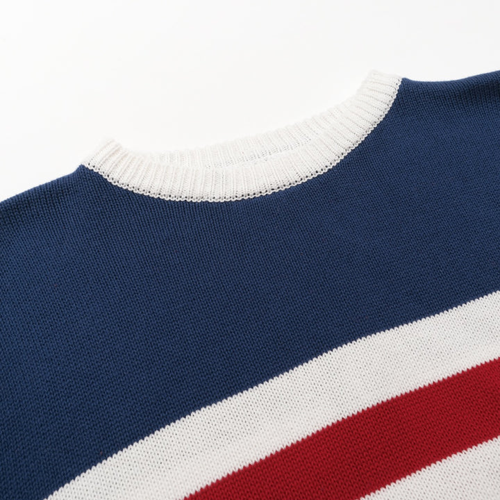 Men's dark blue vintage striped artistic fashion street jacquard knitwear