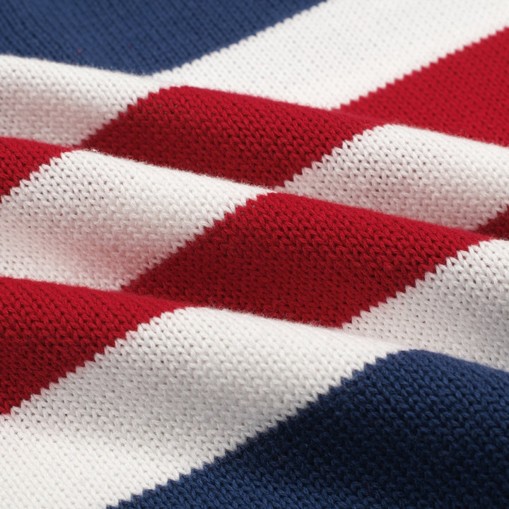 Men's dark blue vintage striped artistic fashion street jacquard knitwear