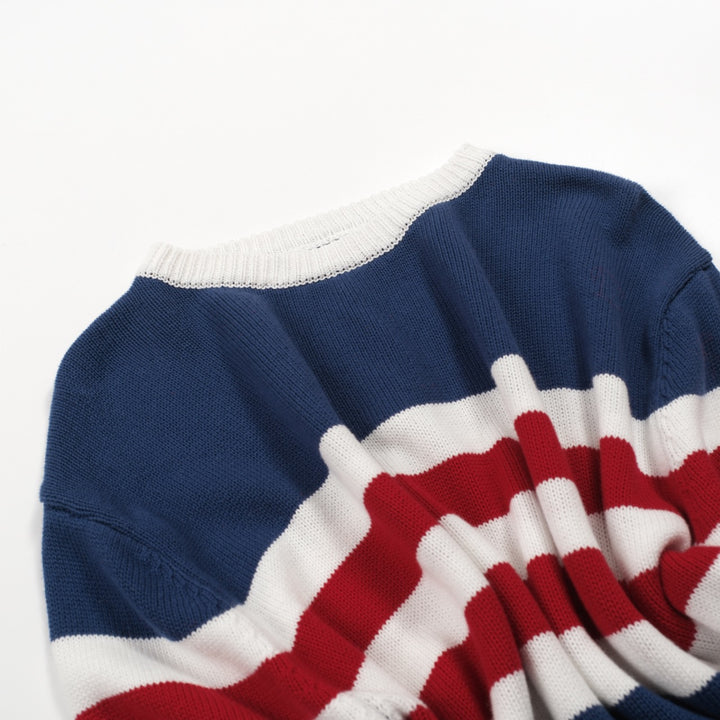 Men's dark blue vintage striped artistic fashion street jacquard knitwear