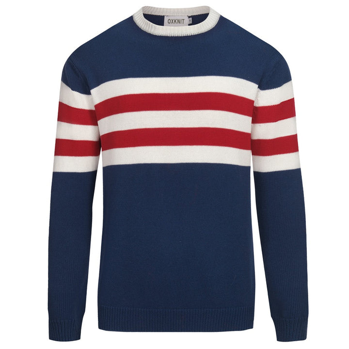 Men's dark blue vintage striped artistic fashion street jacquard knitwear