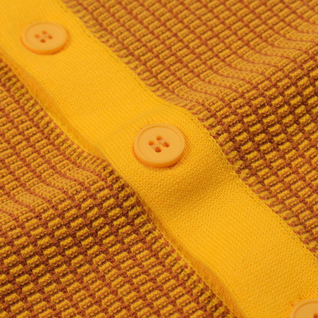 Cardigã masculino amarelo retrô elegante de arte de rua