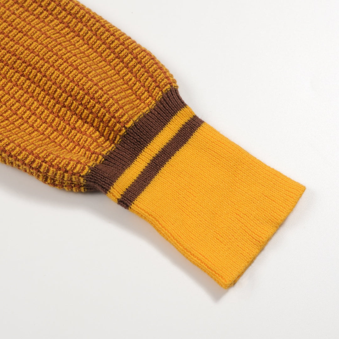 Cardigã masculino amarelo retrô elegante de arte de rua