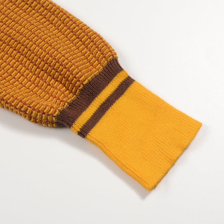 Cardigã masculino amarelo retrô elegante de arte de rua