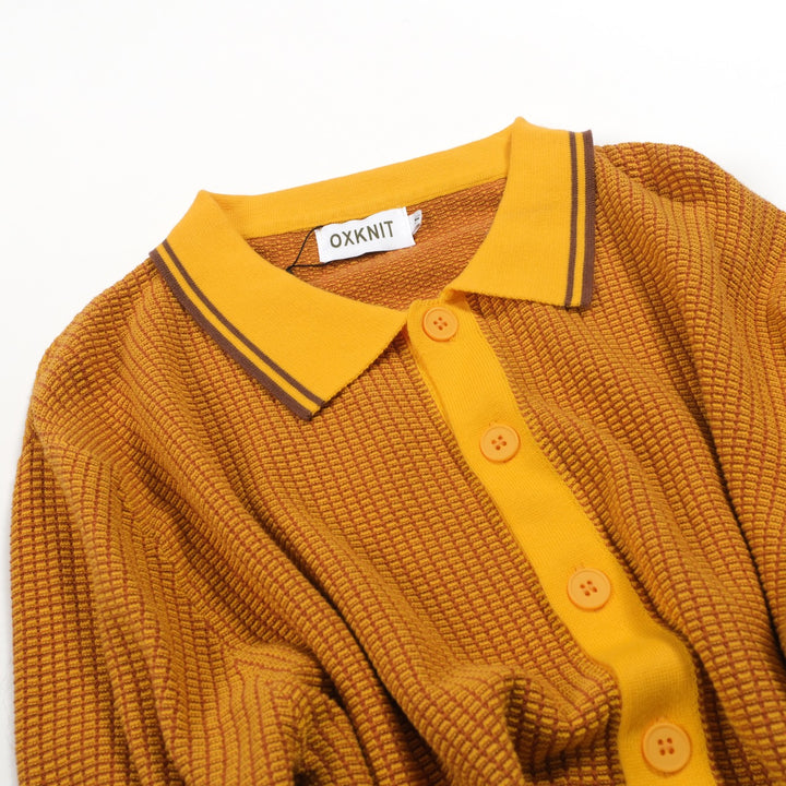 Cardigã masculino amarelo retrô elegante de arte de rua