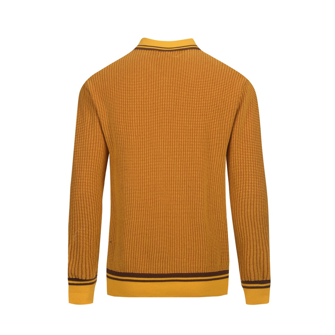 Cardigã masculino amarelo retrô elegante de arte de rua